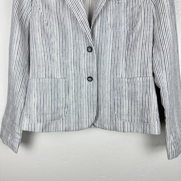Anthropologie cartonier blue pin striped linen button front blazer 4 - Picture 12 of 12